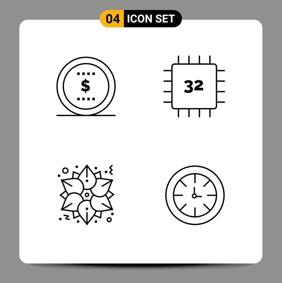 conjunto moderno de 4 pictogramas de colores planos de línea de relleno de dispositivos de oficina de navidad de negocios poinsettia elementos de diseño vectorial editables vector