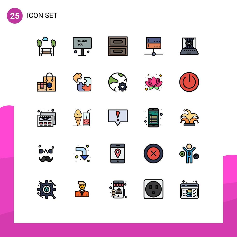 User Interface Pack of 25 Basic Filled line Flat Colors of applied science server thanks devices admin Editable Vector Design Elements