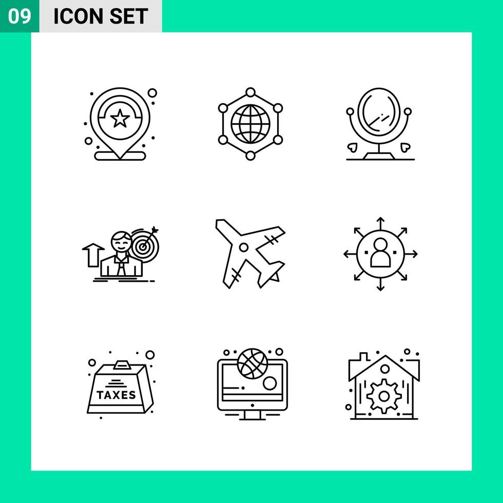 Pack of 9 Line Style Icon Set Outline Symbols for print Creative Signs Isolated on White Background 9 Icon Set Creative Black Icon vector background