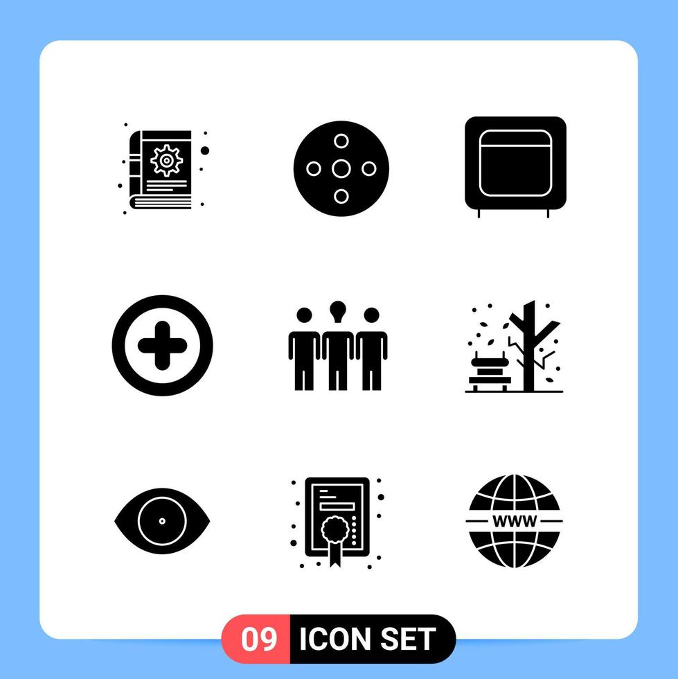 9 Solid Black Icon Pack Glyph Symbols for Mobile Apps isolated on white background 9 Icons Set Creative Black Icon vector background