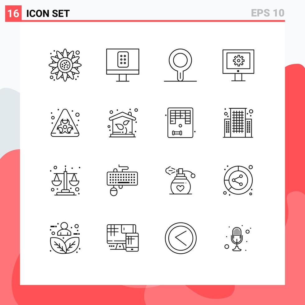 16 User Interface Outline Pack of modern Signs and Symbols of eco biological pan biohazard technical support Editable Vector Design Elements