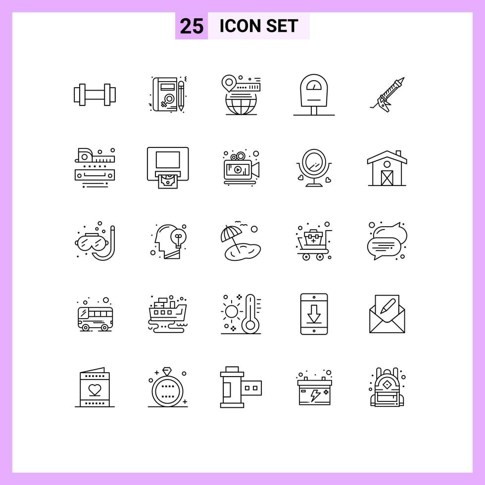 25 User Interface Line Pack of modern Signs and Symbols of gun parking map meter website Editable Vector Design Elements