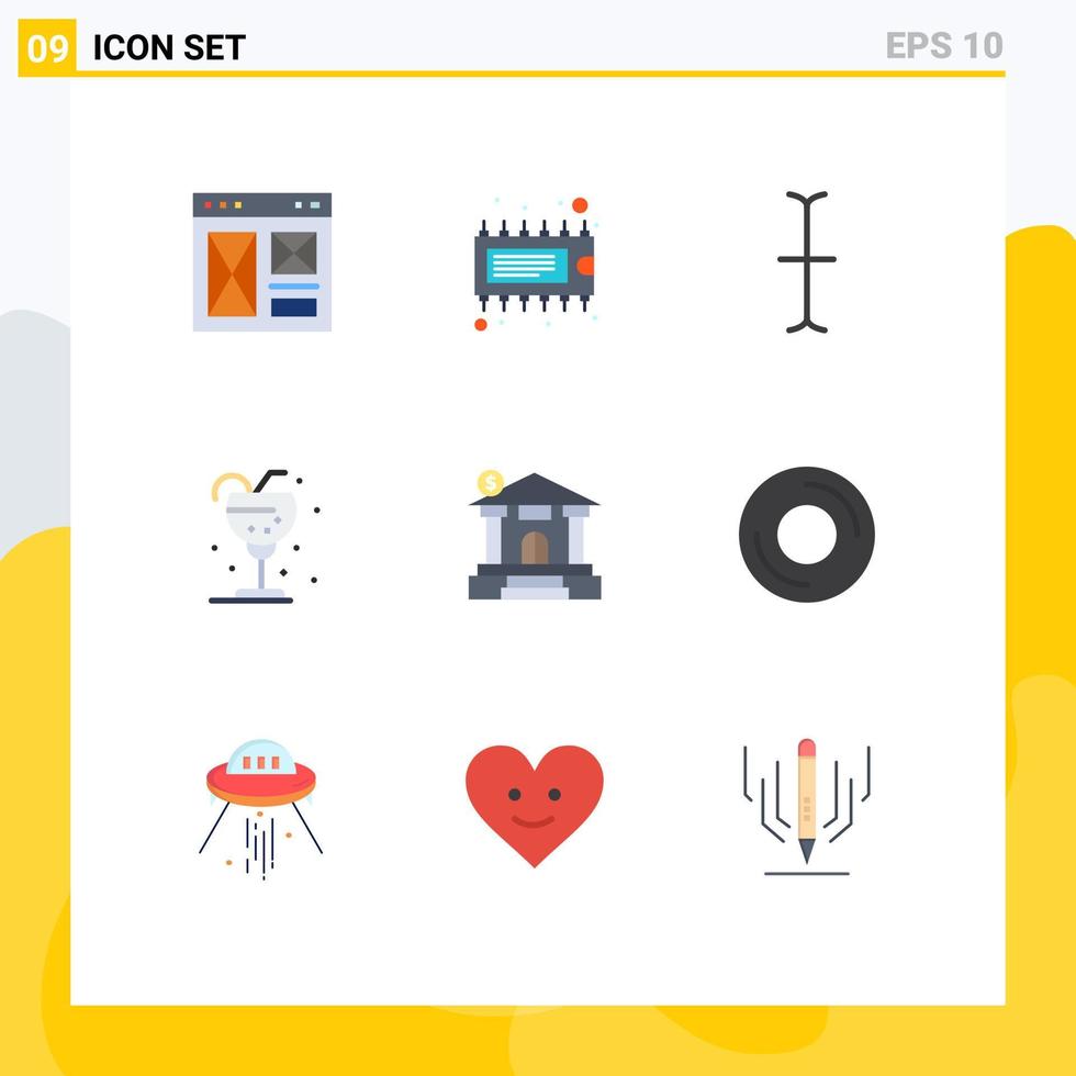 Set of 9 Commercial Flat Colors pack for dollar straw ic ice drink Editable Vector Design Elements