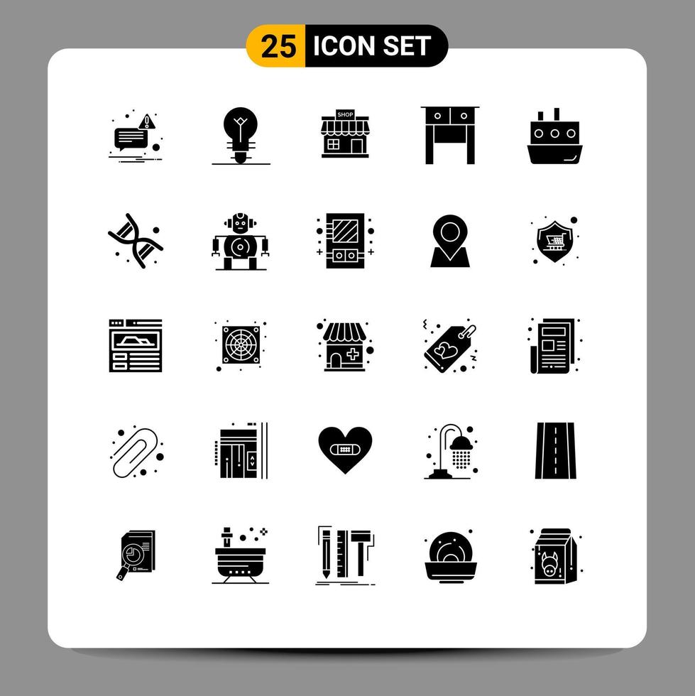 25 Universal Solid Glyph Signs Symbols of traffic car online boat drawer Editable Vector Design Elements