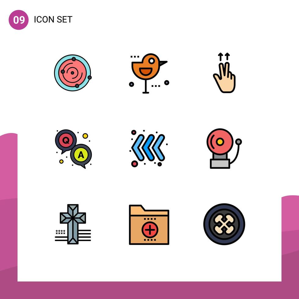 Set of 9 Modern UI Icons Symbols Signs for left arrow fingers survey qa Editable Vector Design Elements