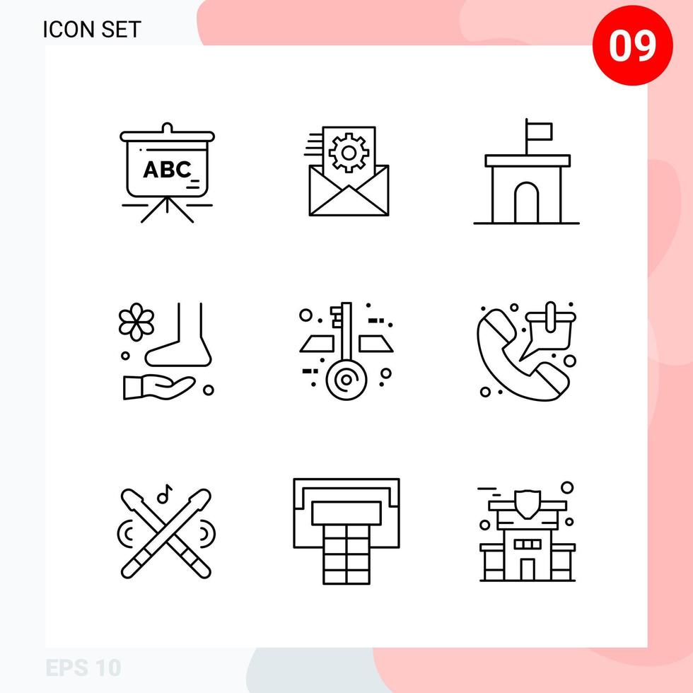 Vector Pack of 9 Icons in Line Style Creative Outline Pack isolated on White Background for Web and Mobile Creative Black Icon vector background