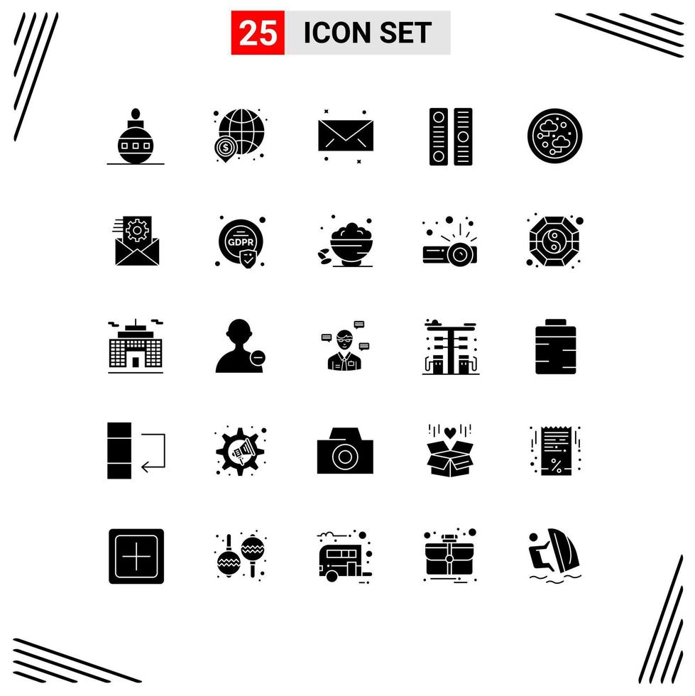 grupo de símbolos de iconos universales de 25 glifos sólidos modernos de la cubierta de archivos de Internet archivo de documentos del mundo elementos de diseño de vectores editables