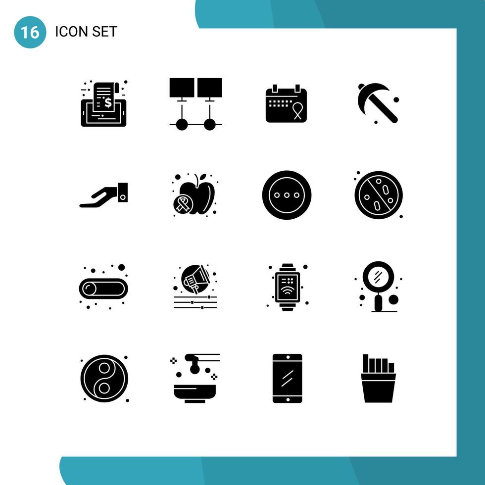 Modern Set of 16 Solid Glyphs Pictograph of tool gardening network farming operation Editable Vector Design Elements