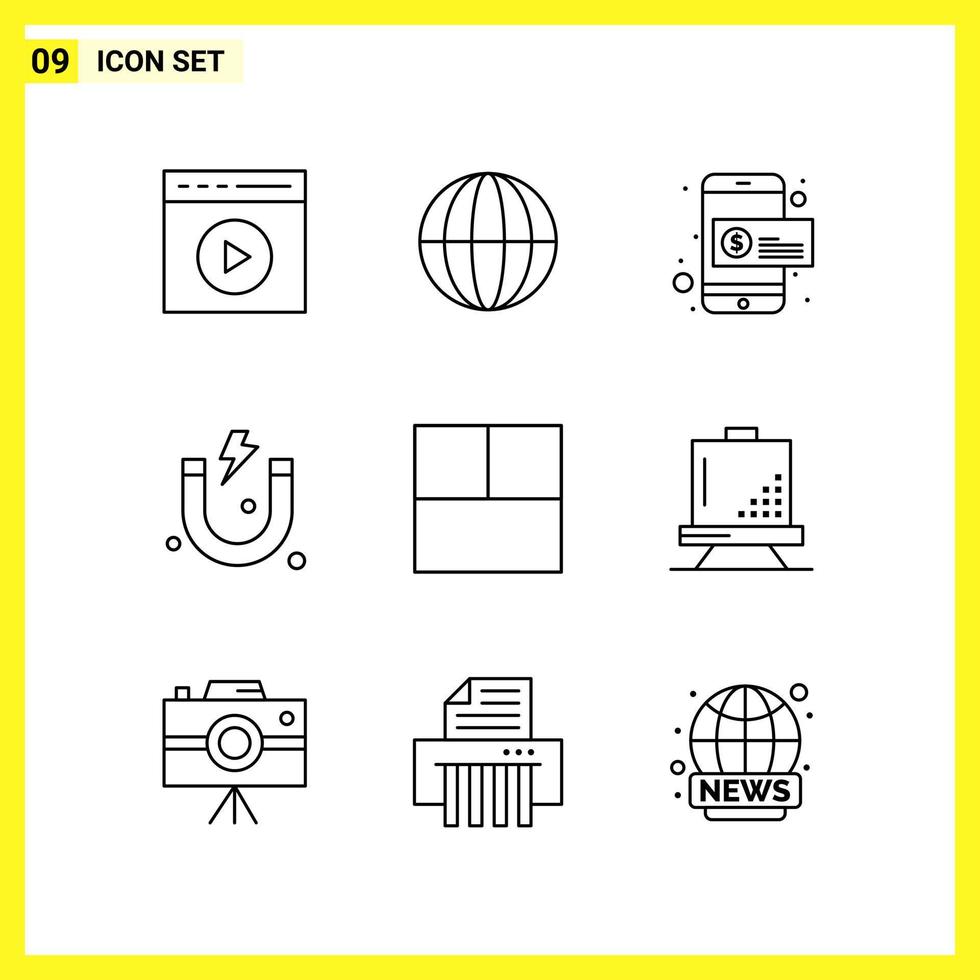 9 Icon Set Simple Line Symbols Outline Sign on White Background for Website Design Mobile Applications and Print Media Creative Black Icon vector background