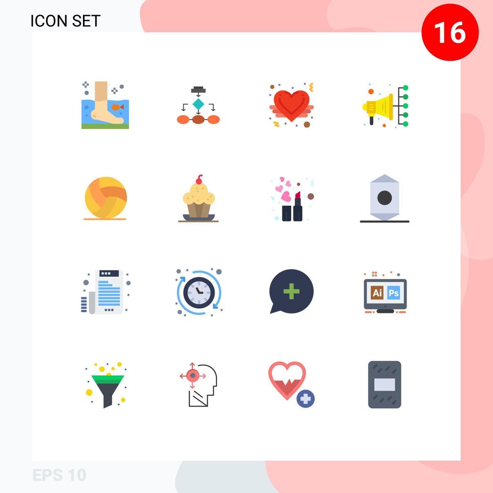 Mobile Interface Flat Color Set of 16 Pictograms of digital love data architecture like love angel Editable Pack of Creative Vector Design Elements