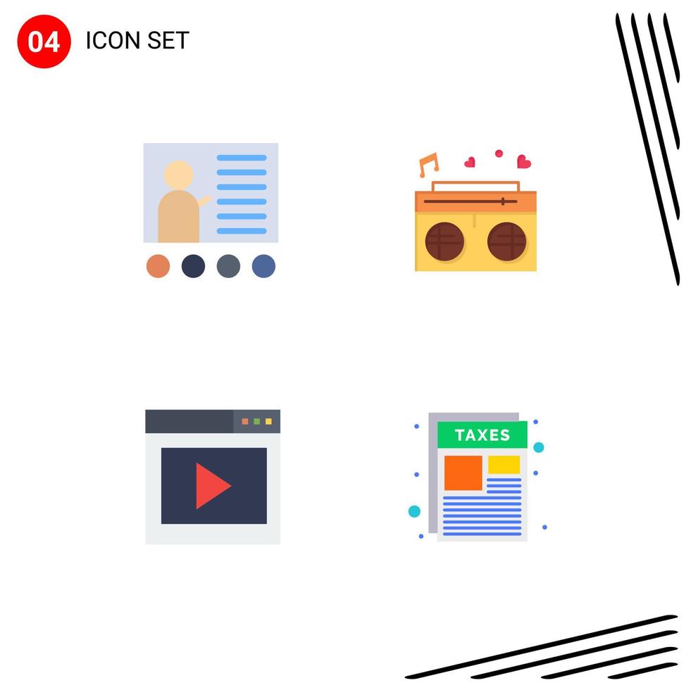 Group of 4 Modern Flat Icons Set for blackboard interface presentation love media Editable Vector Design Elements