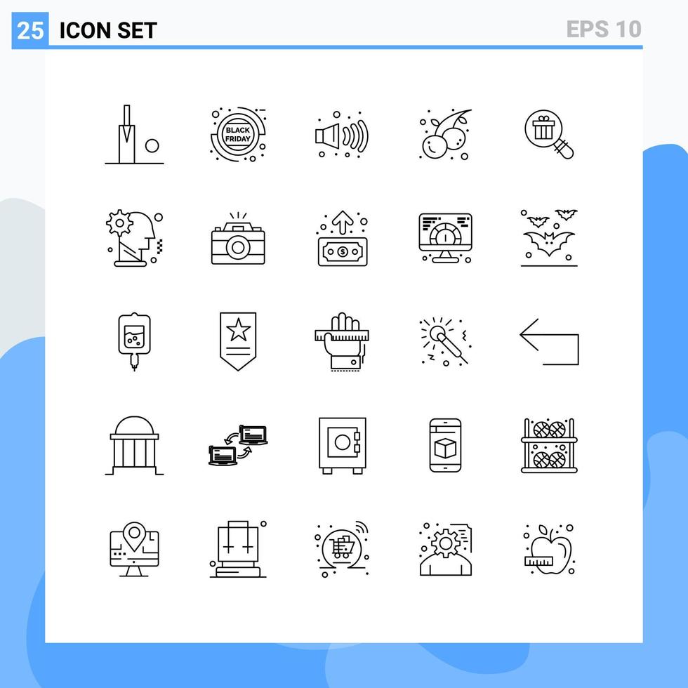 grupo de 25 líneas modernas establecidas para comprar regalos investigación de ruido elementos de diseño de vectores editables de frutas