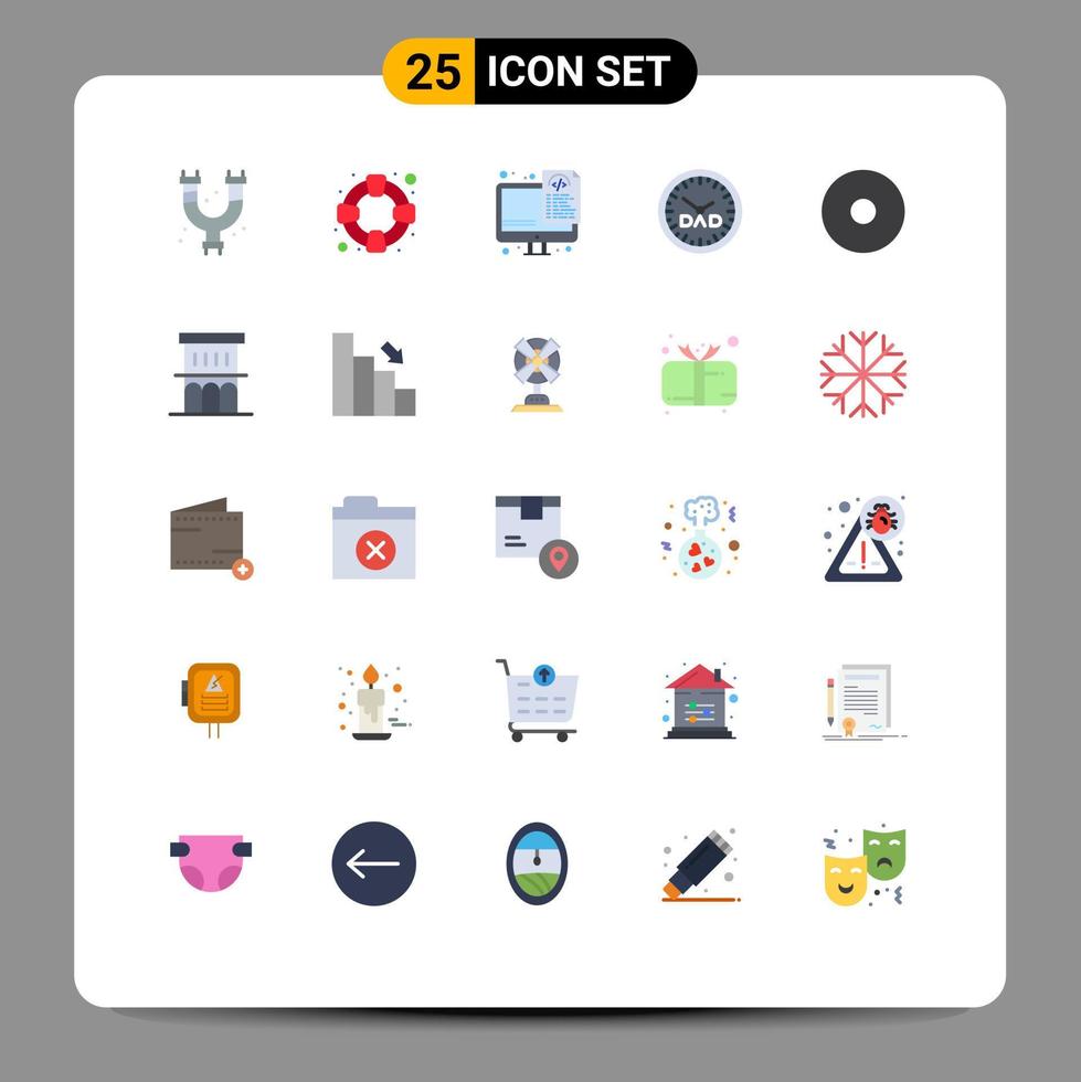 25 User Interface Flat Color Pack of modern Signs and Symbols of architecture multimedia optimization timepiece family time Editable Vector Design Elements