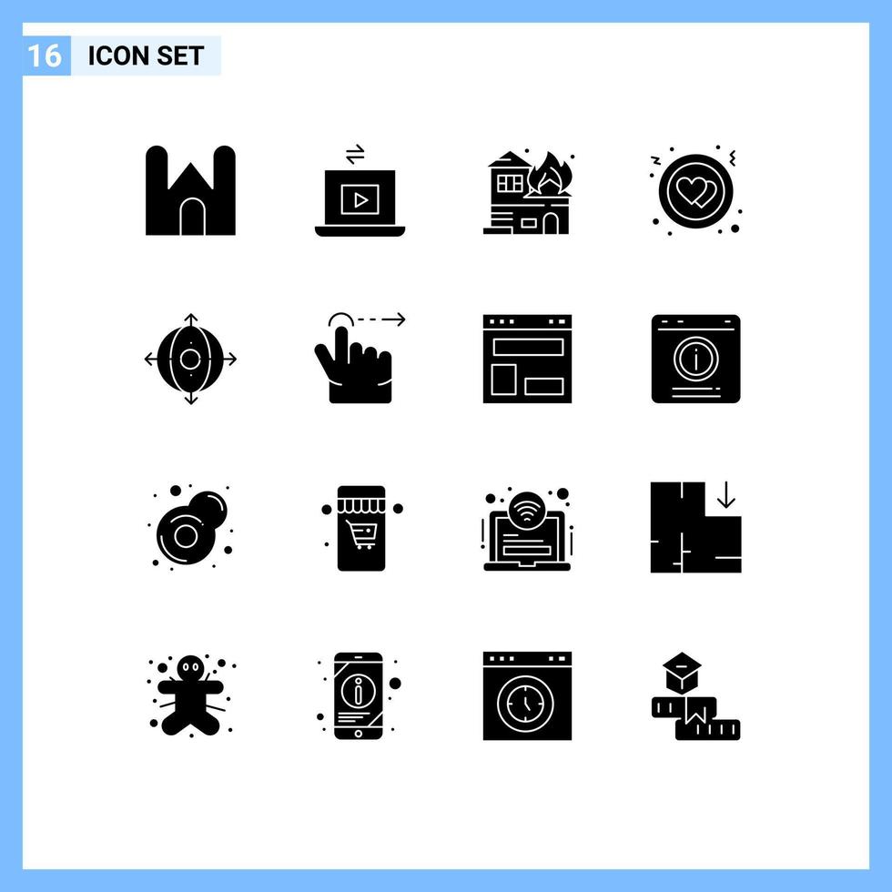 Set of 16 Vector Solid Glyphs on Grid for deployment love play heart house Editable Vector Design Elements