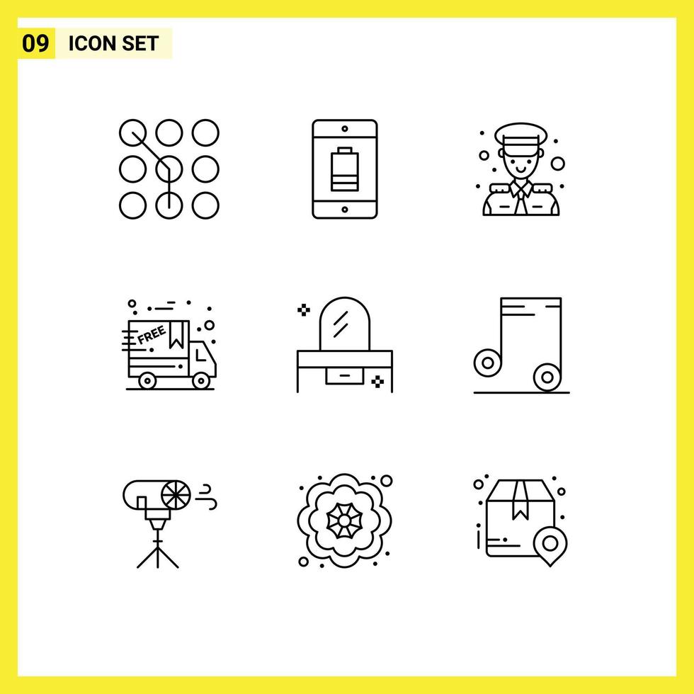 Set of 9 Vector Outlines on Grid for beauty cyber monday devices black friday captain Editable Vector Design Elements