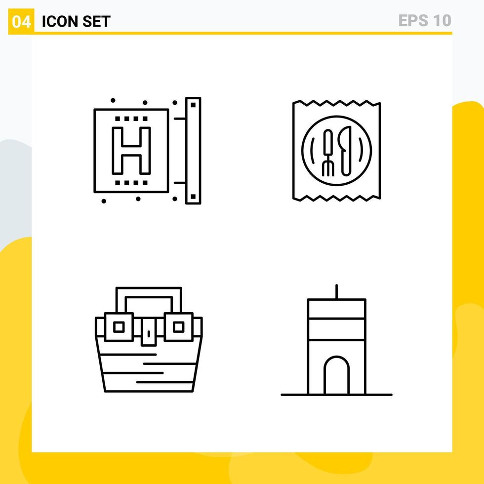 Collection of 4 Universal Line Icons Icon Set for Web and Mobile Creative Black Icon vector background