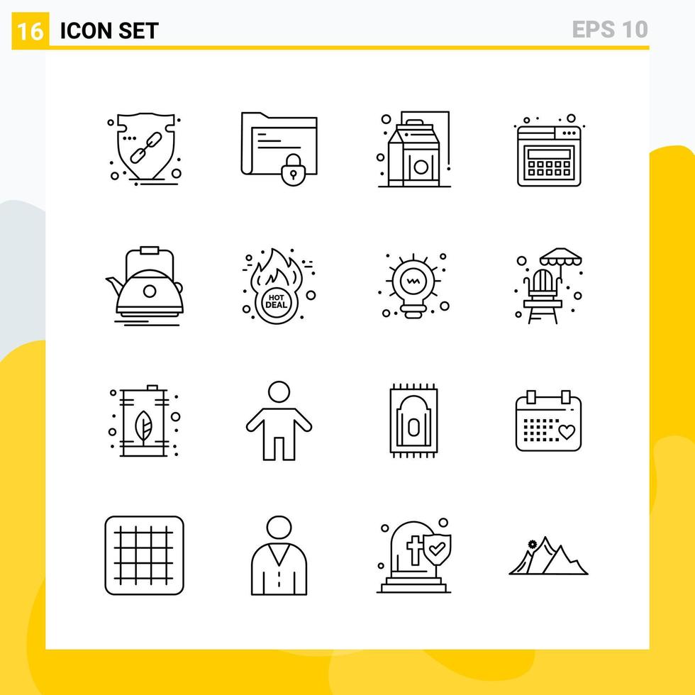 Collection of 16 Universal Line Icons Icon Set for Web and Mobile Creative Black Icon vector background