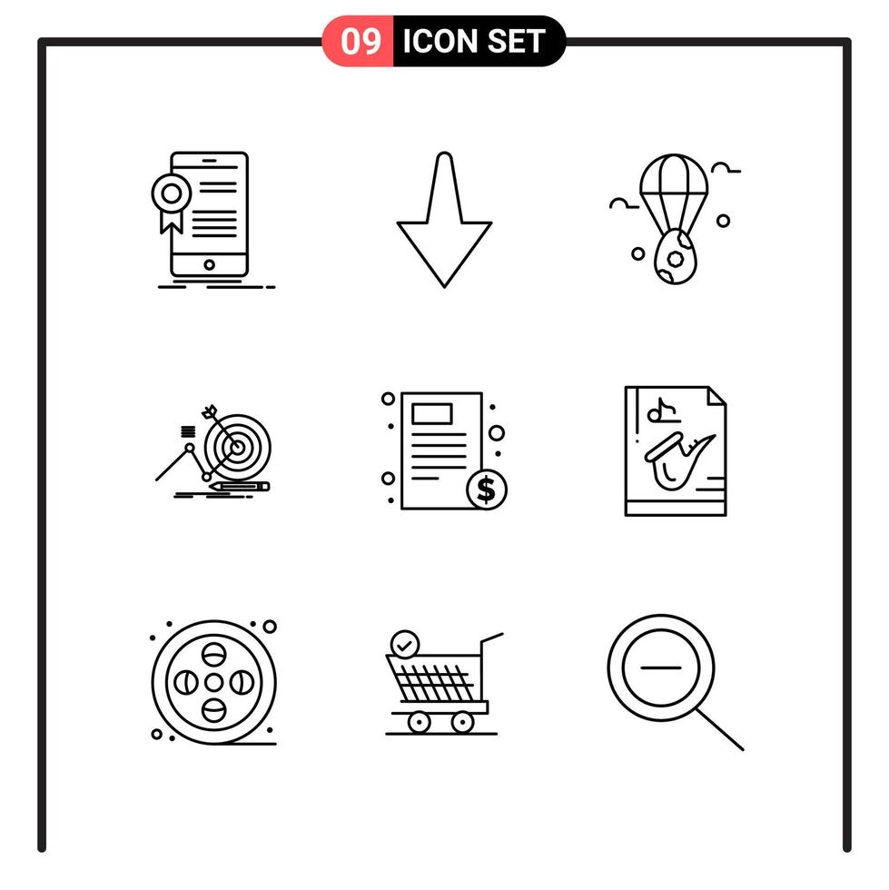 Set of 9 Line Style Icons for web and mobile Outline Symbols for print Line Icon Signs Isolated on White Background 9 Icon Set Creative Black Icon vector background