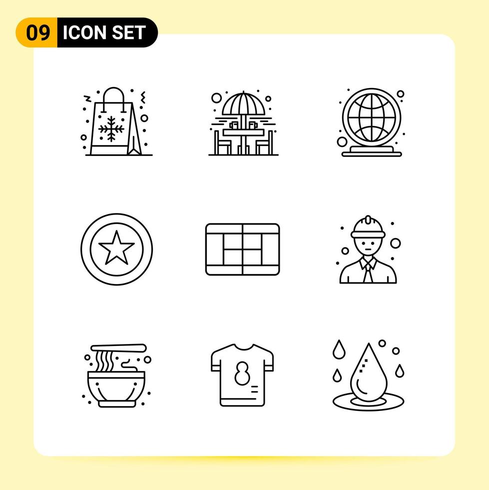 9 iconos creativos para el diseño moderno de sitios web y aplicaciones móviles receptivas 9 signos de símbolos de contorno sobre fondo blanco 9 paquete de iconos fondo de vector de icono negro creativo