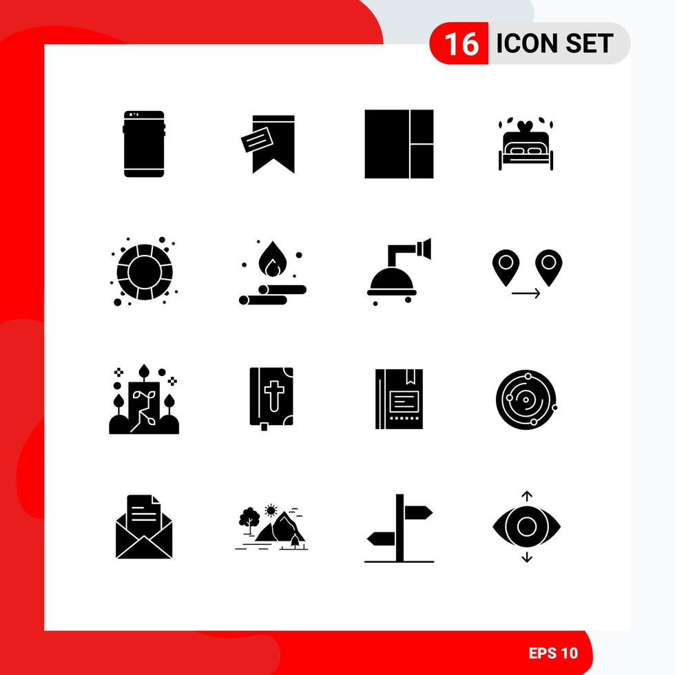 16 Universal Solid Glyph Signs Symbols of salvation rescue text wedding love Editable Vector Design Elements