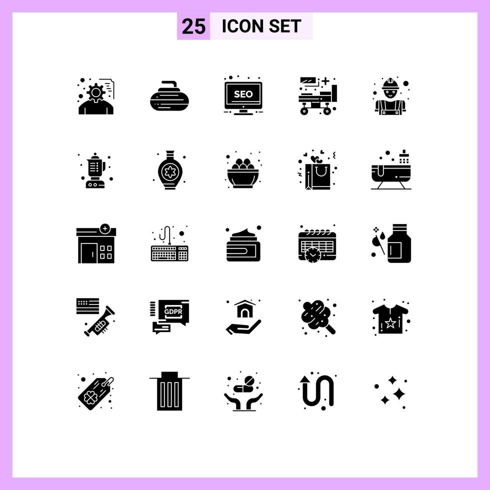 Modern Set of 25 Solid Glyphs and symbols such as construction patient bed desktop medical bed Editable Vector Design Elements