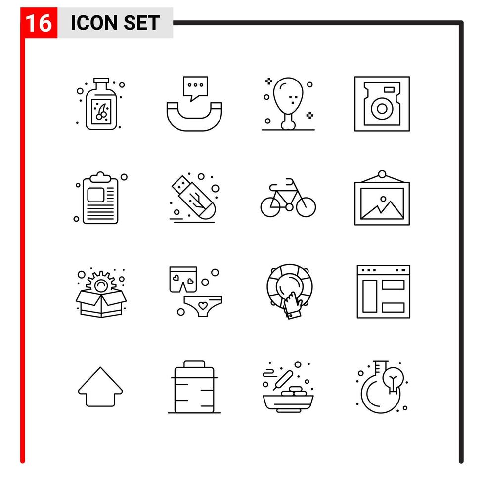 16 íconos generales para el diseño de sitios web, impresión y aplicaciones móviles 16 símbolos de esquema signos aislados en fondo blanco 16 icon pack creative black icon vector background