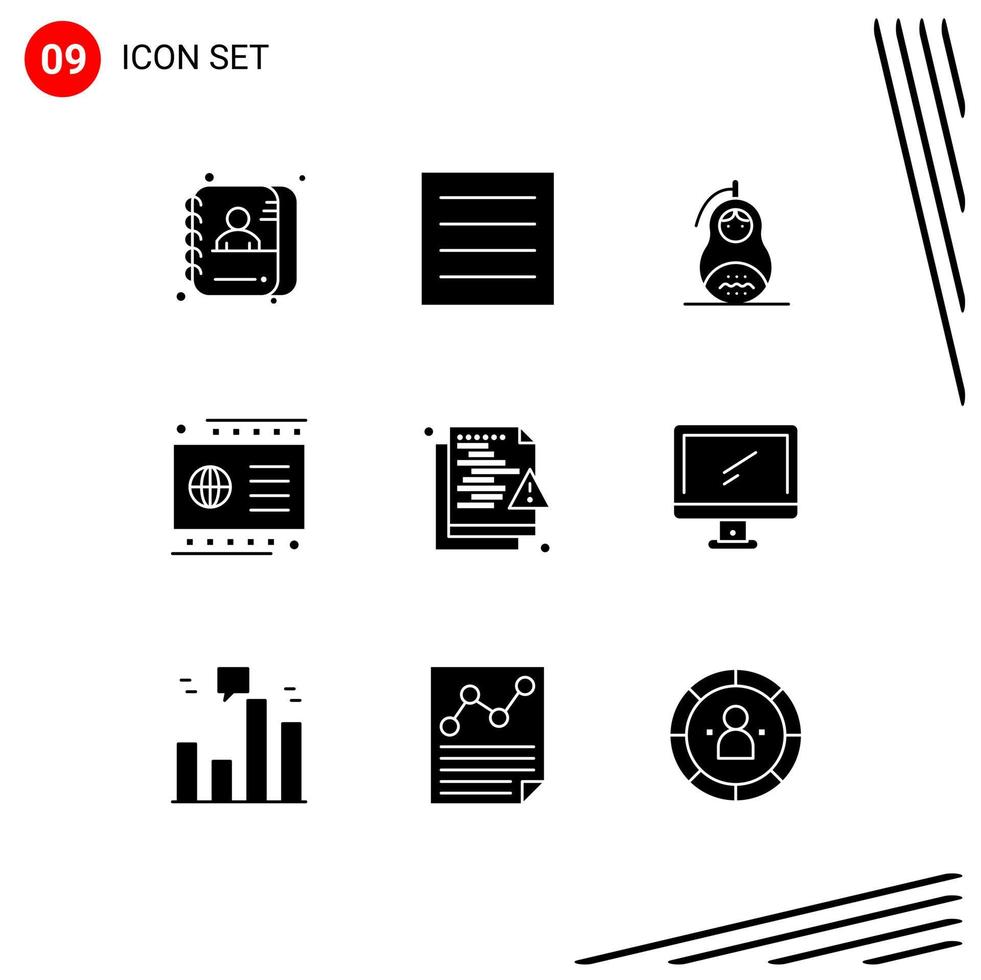 User Interface Pack of 9 Basic Solid Glyphs of file debit fraud credit russia Editable Vector Design Elements