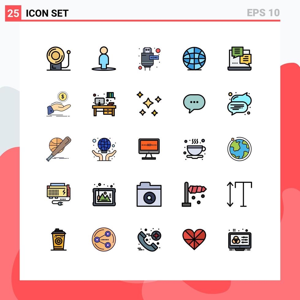 25 Universal Filled line Flat Colors Set for Web and Mobile Applications cash out web hdmi script development Editable Vector Design Elements