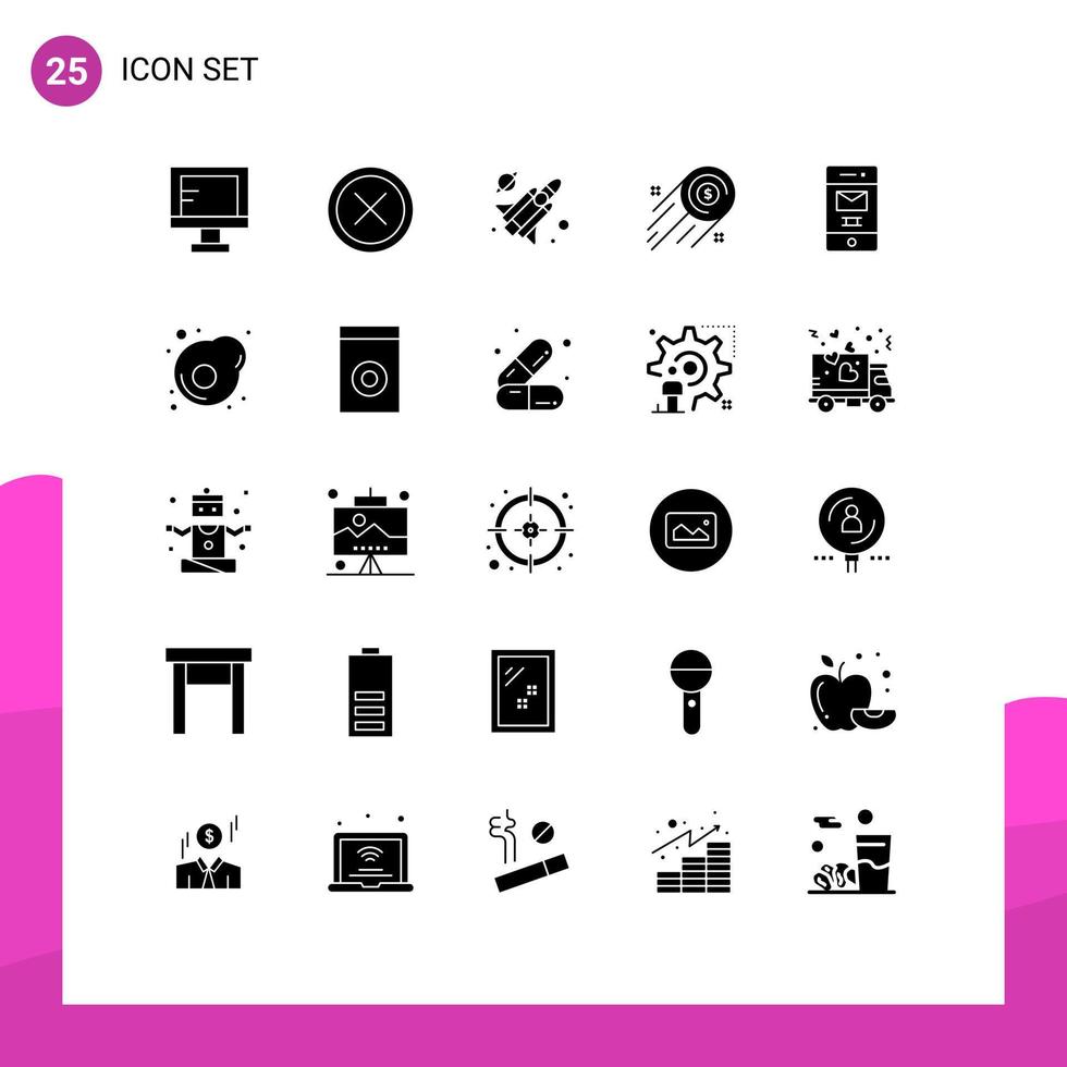 Modern Set of 25 Solid Glyphs Pictograph of junk investment remove growth business Editable Vector Design Elements