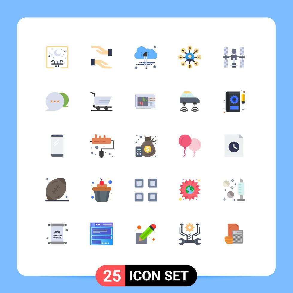 Mobile Interface Flat Color Set of 25 Pictograms of platform complex cloud chain money Editable Vector Design Elements