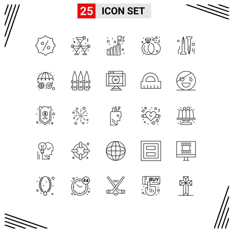 25 Universal Lines Set for Web and Mobile Applications hardware nail growth rings engagement Editable Vector Design Elements