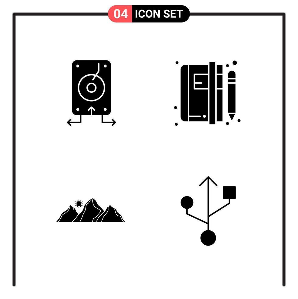 Set of 4 Solid Style Icons for web and mobile Glyph Symbols for print Solid Icon Signs Isolated on White Background 4 Icon Set Creative Black Icon vector background