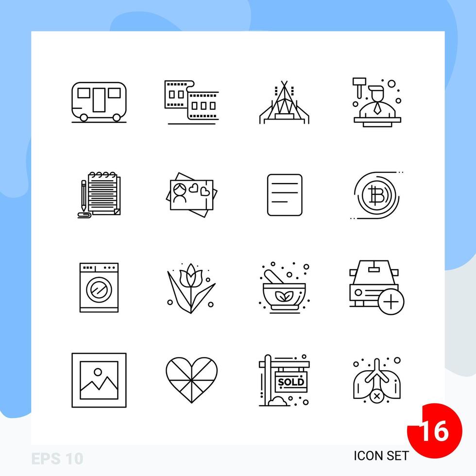 Modern Pack of 16 Icons Line Outline Symbols isolated on White Backgound for Website designing Creative Black Icon vector background
