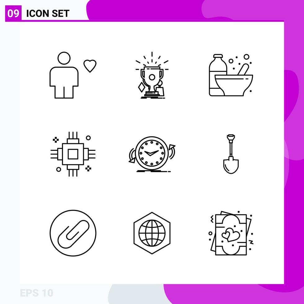 paquete de conjunto de iconos de línea de 9 iconos de contorno aislados en fondo blanco para impresión web y fondo de vector de icono negro creativo móvil