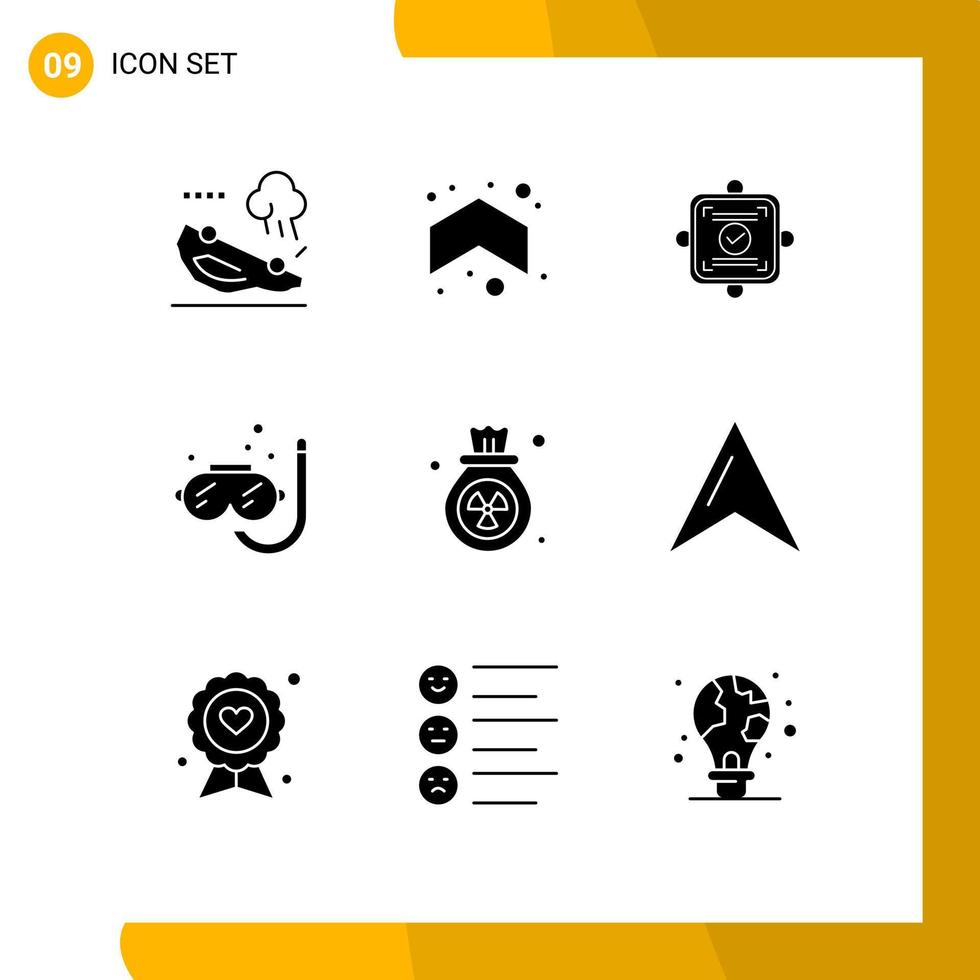 User Interface Pack of 9 Basic Solid Glyphs of pollution summer ok snorkeling diving Editable Vector Design Elements