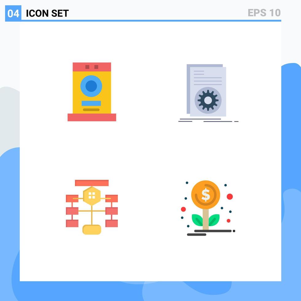 Modern Set of 4 Flat Icons Pictograph of clothes flowchart machine file chart Editable Vector Design Elements