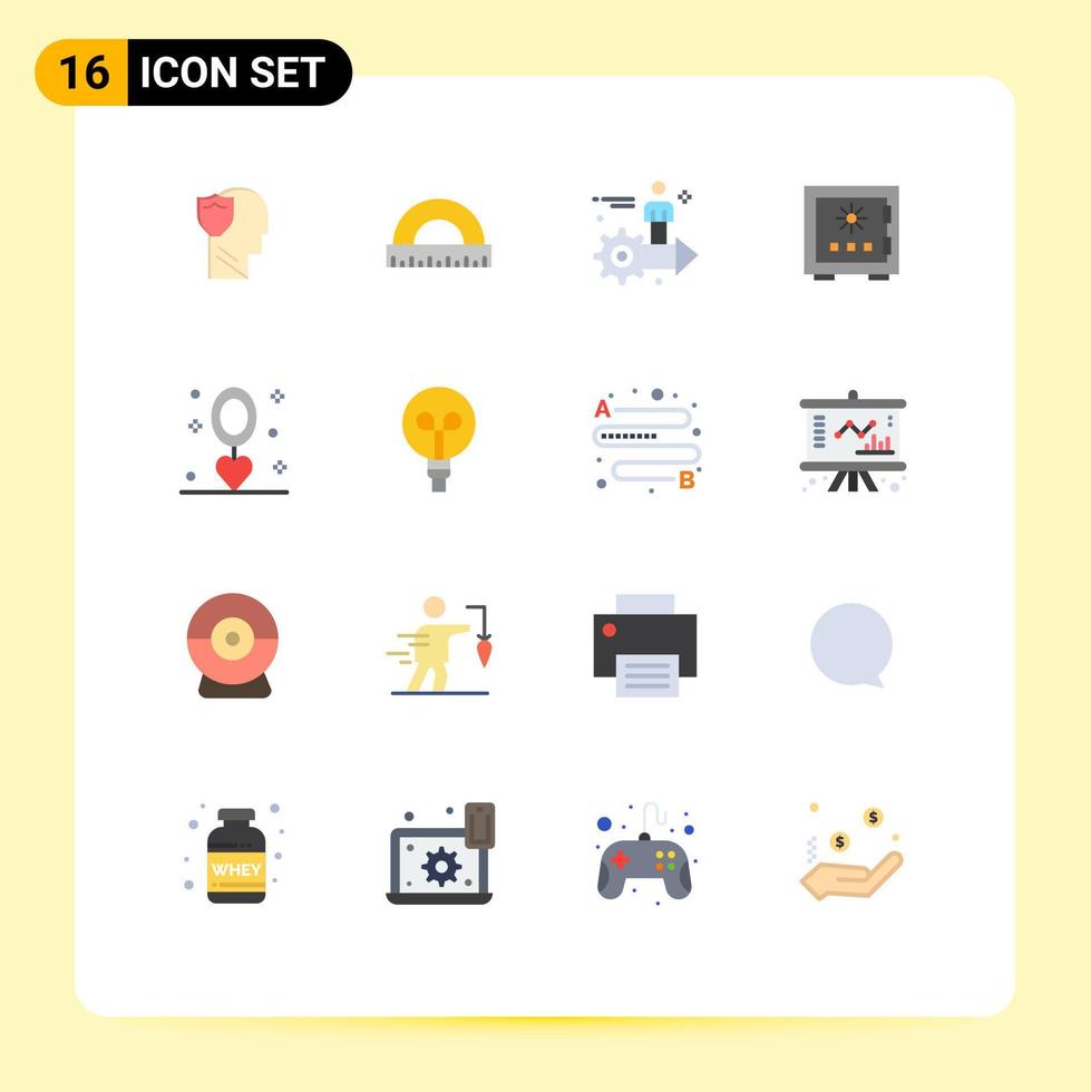 16 User Interface Flat Color Pack of modern Signs and Symbols of deposit lock ruler man arrow Editable Pack of Creative Vector Design Elements