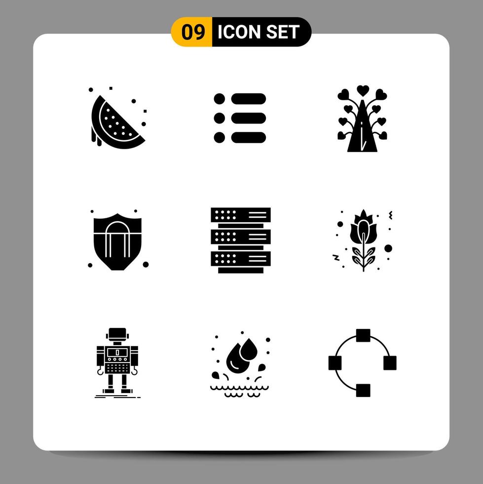 Stock Vector Icon Pack of 9 Line Signs and Symbols for server protection write access valentine Editable Vector Design Elements