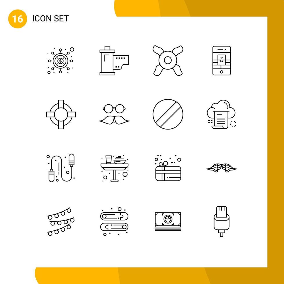 16 Thematic Vector Outlines and Editable Symbols of lifesaver webcam movie video communications Editable Vector Design Elements