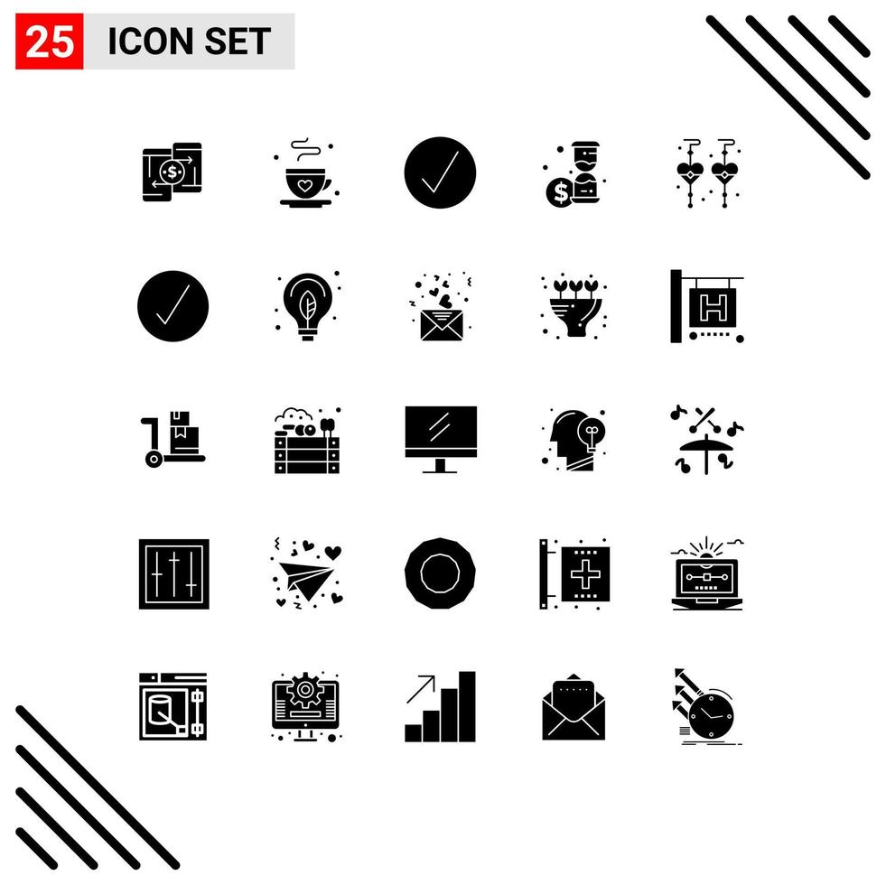 Pictogram Set of 25 Simple Solid Glyphs of dangling earrings time fathers day money multimedia Editable Vector Design Elements