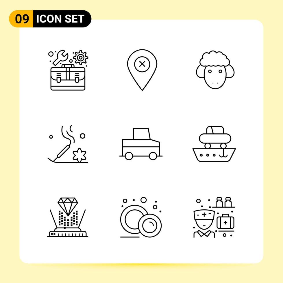 9 iconos creativos para el diseño moderno de sitios web y aplicaciones móviles receptivas 9 signos de símbolos de contorno sobre fondo blanco 9 paquete de iconos fondo de vector de icono negro creativo