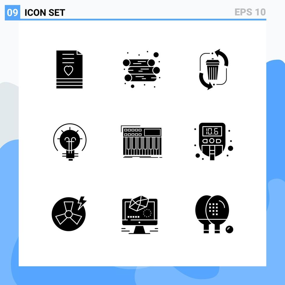 Universal Icon Symbols Group of 9 Modern Solid Glyphs of synth idea waste energy recycle Editable Vector Design Elements