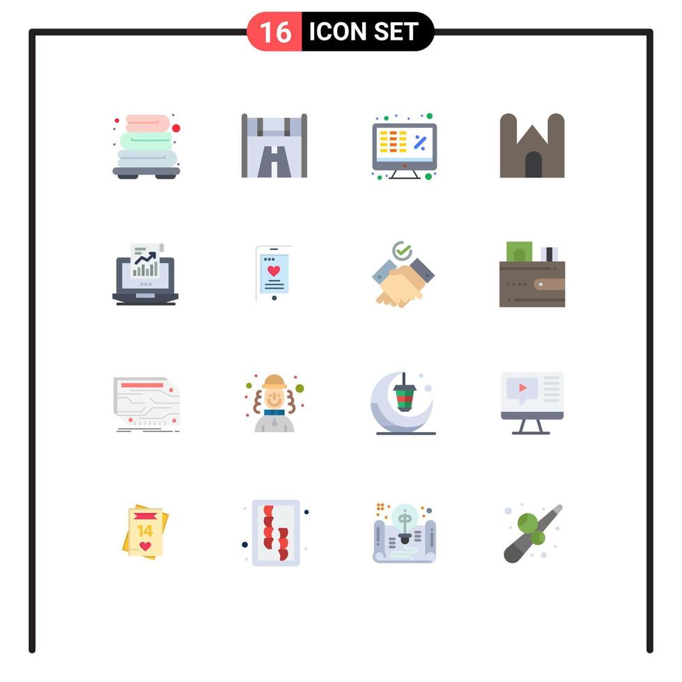 Stock Vector Icon Pack of 16 Line Signs and Symbols for analytics fortress excel castle tower castle Editable Pack of Creative Vector Design Elements