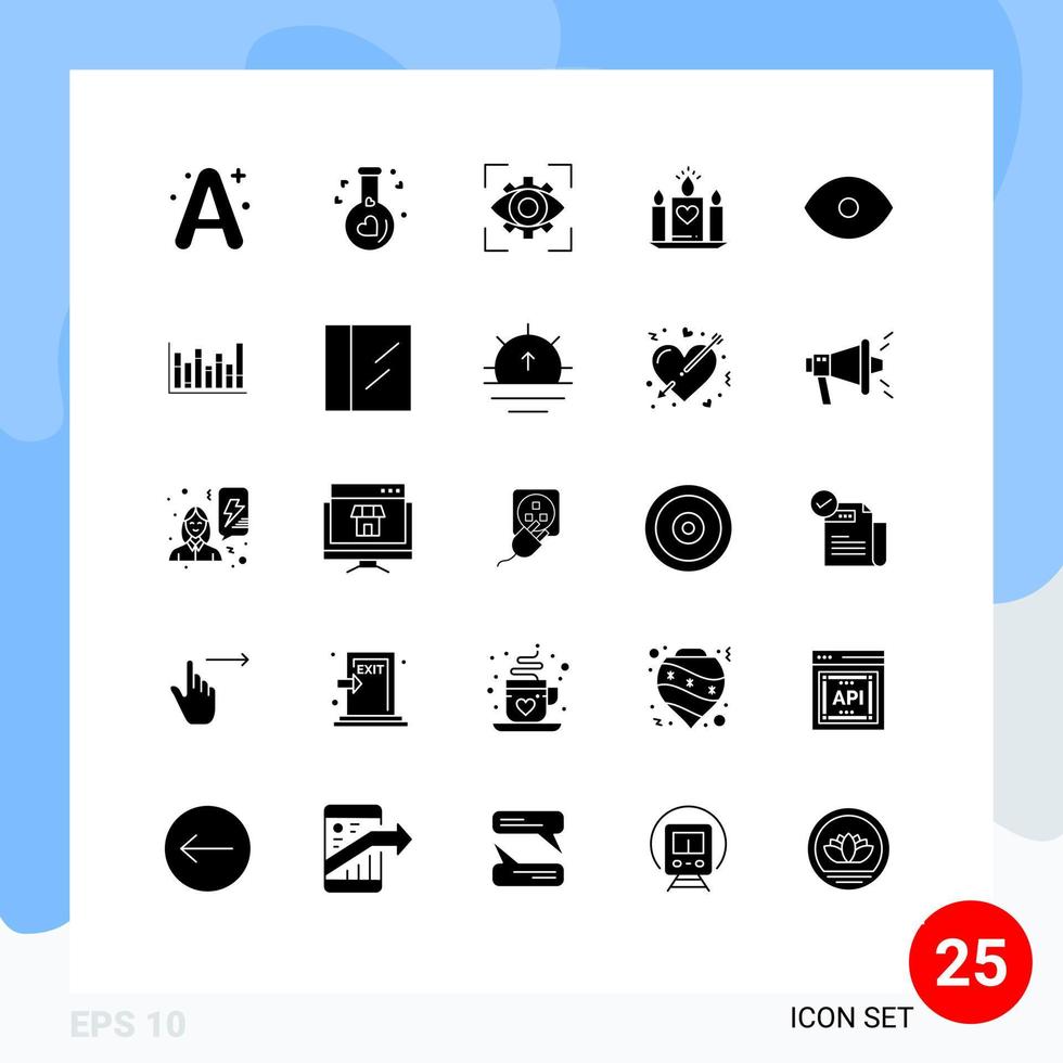 Pack of 25 Modern Solid Glyphs Signs and Symbols for Web Print Media such as eye heart eyesight love vision Editable Vector Design Elements