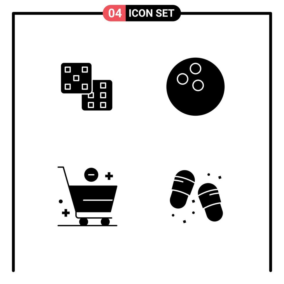 conjunto de 4 glifos sólidos vectoriales en cuadrícula para dados menos chanclas de carrito de bolas elementos de diseño vectorial editables vector