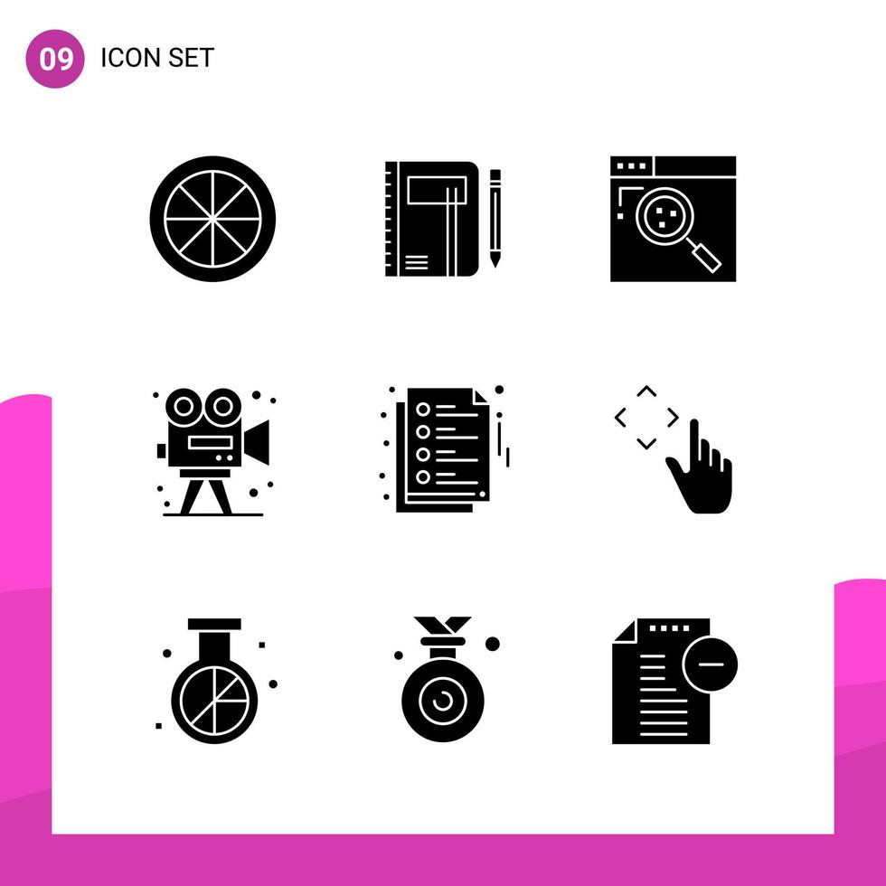 Glyph Icon set Pack of 9 Solid Icons isolated on White Background for responsive Website Design Print and Mobile Applications Creative Black Icon vector background