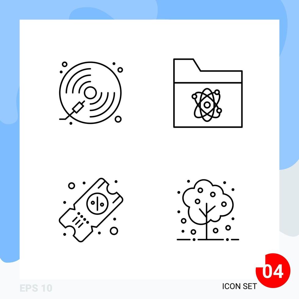 Modern Pack of 4 Icons Line Outline Symbols isolated on White Backgound for Website designing Creative Black Icon vector background