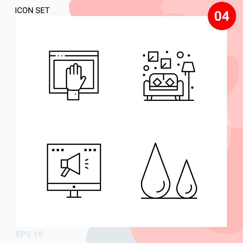 Vector Pack of 4 Icons in Line Style Creative Outline Pack isolated on White Background for Web and Mobile Creative Black Icon vector background