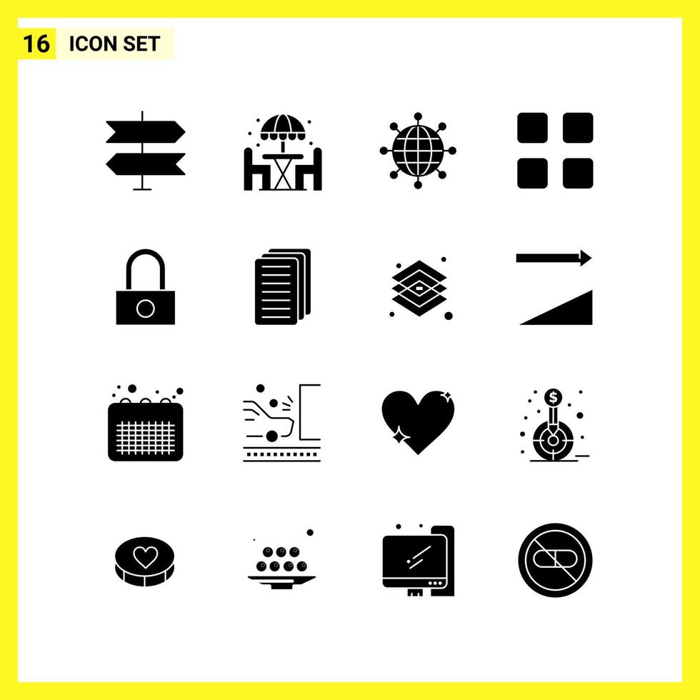 16 Icon Set Simple Solid Symbols Glyph Sign on White Background for Website Design Mobile Applications and Print Media Creative Black Icon vector background