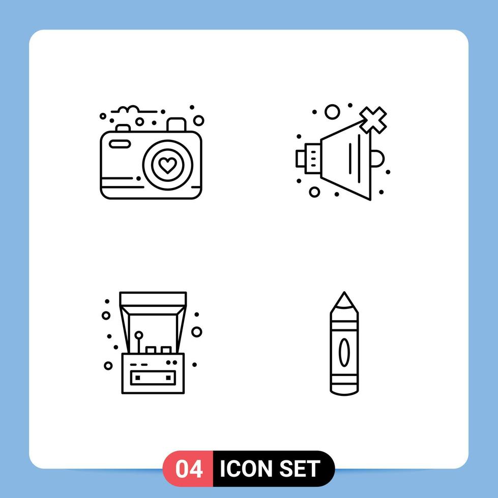 Line Pack of 4 Universal Symbols of camera game photo volume drawing Editable Vector Design Elements
